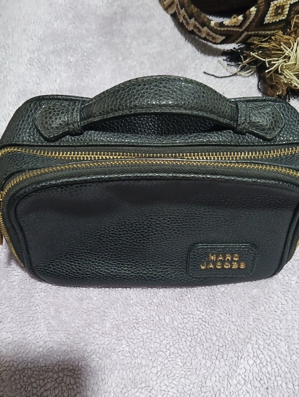 Marc Jacobs Black Pebbled Leather Toiletry Bag with Gold Hardware